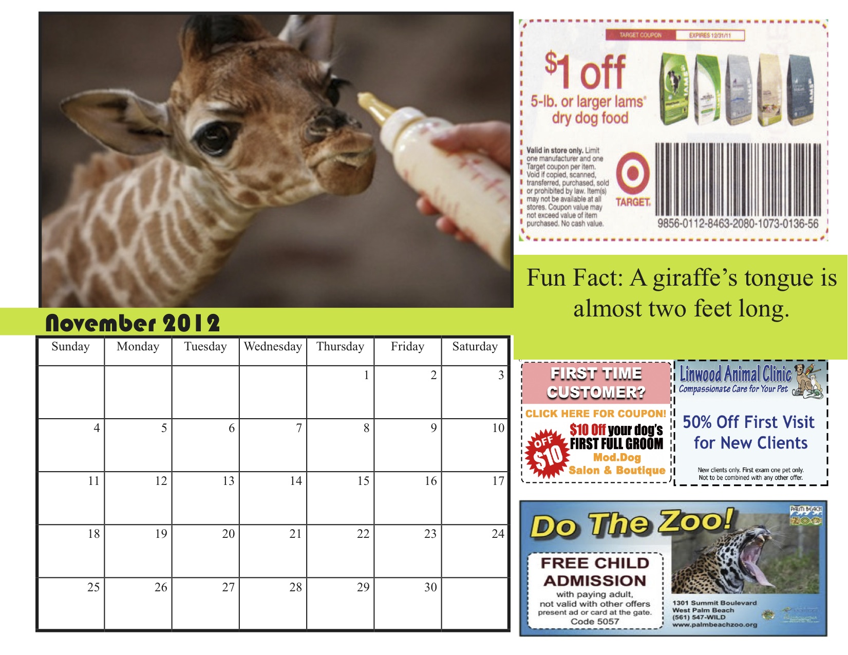 november giraffe calendar