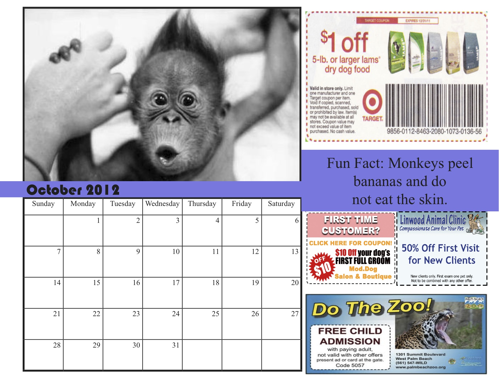october monkey calendar